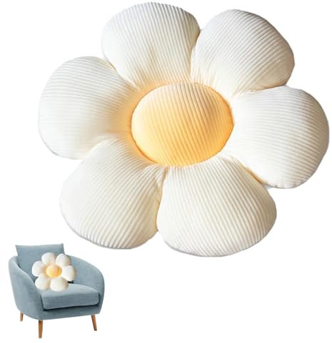 Norhogo Niedliches Blumen Bodenkissen, Blumenkissen, Kissen Tatami Blumenförmiges Plüsch-Dekor, bequemen Sitzkissen für Heimdekoration, Kinder, Mädchen, Frauen, Geschenke 40CM (Weiß & Gelb)