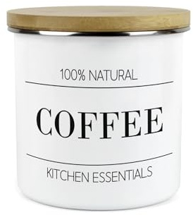 Minimalist Kitchen Essentials Kaffee-Vorratsdose – modernes schwarz-weißes Dekor – 1,2 l Emaille-Behälter für heiße Getränke / Lebensmittel