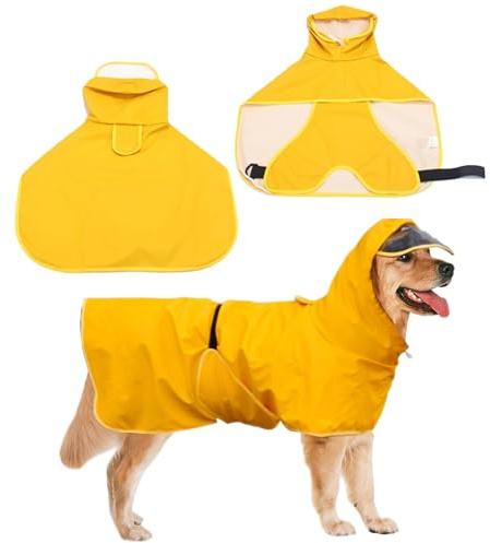 Esshogo Mantellina Cane Pioggia, Giallo Impermeabile per Cani, Giacca Impermeabile per Cani, impermeabile cane antipioggia, cappotto impermeabile cane, Adatto a Cani di Taglia Grande, Media, 7XL