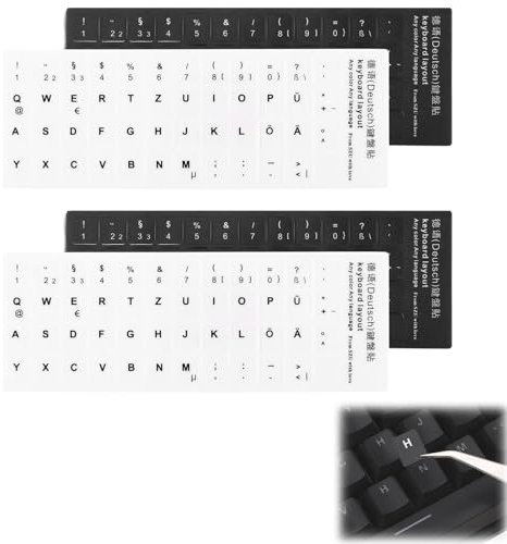 4 Stück Deutsche Tastaturaufkleber,Tastatur Aufkleber Sticker Deutsch,Astaturaufkleber,Tastaturaufkleber Deutsch,Universal-Tastatur-Aufkleber,Für Jede Standard-Tastatur,Laptop-Tastatur (Schwarz,Weiß)