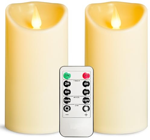 YIWER Flameless LED Candles - Outdoor Indoor Battery Operated Flickering Candles with Remote Timers, Won't Melt, Ivory Plastic Candle D3.15 x H6 for Party Christmas Valentine's Day(2 Pack)