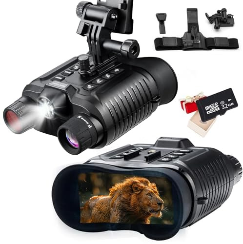 Glasögon med mörkerseende på huvudet med 3D-visionseffekt för vuxna, 8x digital zoom, 36 MP foton och 4K-videoinspelning, infraröd kikare med taktiskt ljus, visning vid 100 % mörker