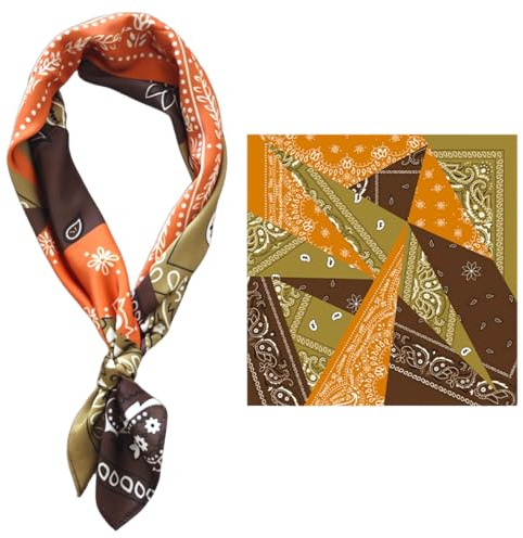 GIMIRO män simulerad sidenhalsduk 53 x 53 cm vintage halsduk liten fyrkantig brittisk stil cashew blomma halsduk, Orange kaffe oliv grön Psl, 53 cm x 53 cm