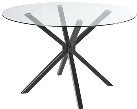 Beliani Tavolo da pranzo rotondo Glamour ⌀120 cm Piano in vetro temperato Gambe d'accento Nero