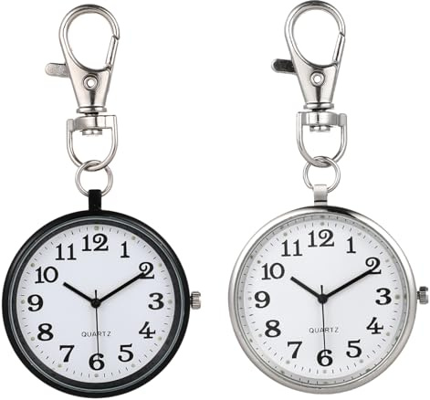Uonlytech 2Pcs Montre Porte-Clés Quartz pour Infirmières Femme, Alliage Solide Grand Affichage, Secteur Médical Soins