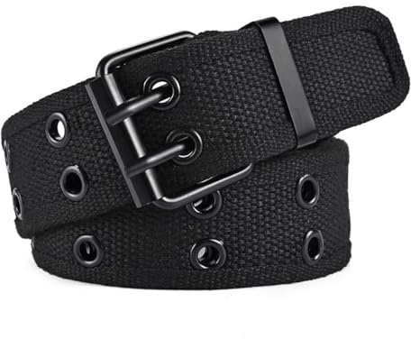 XFSRG Cintura Unisex con Borchie in Tela Cintura a Doppio Foro Regolabile per Uomo e Donna Cinta in Tessuto per Jeans e Pantaloni da Lavoro (Nero)