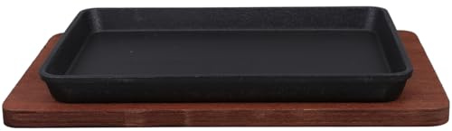 iplusmile Poêle Fonte avec Base Bois Plaque à Steak Lourde et Poêle à Griller Polyvalente pour Cuisson Teppanyaki Compatible Induction pour Barbecue et Cuisine Maison