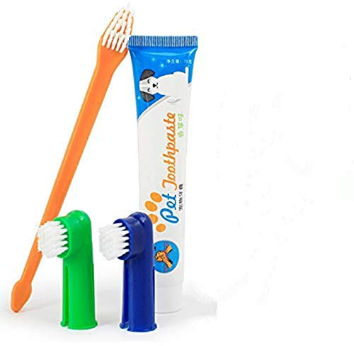 Xrten Plaque et Tartare Kit de Soins Dentaires pour Animaux de Compagnie, Dentifrice pour Chien, Brosse à Dents, Brosses à Doigts