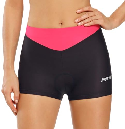NICEWIN Radunterhose Damen mit Sitzpolster Radlerhose 4D Gepolsterte Fahrradhose Atmungsaktive schnelltrocknende stoßfeste Damen Fahrrad Unterwäsche Shorts, M, Pink