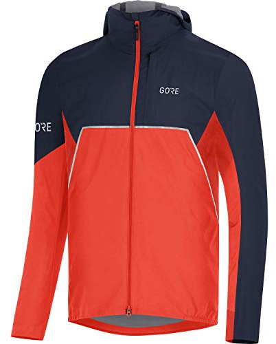 GORE WEAR R7 Giacca da Corsa con Cappucio per Uomo Partial GORE-TEX INFINIUM, M, Rosso Vermiglio/Blu Marino