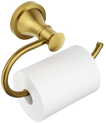 BESy Porte Papier Toilette Mural Rond, Support Porte Rouleau Papier Toilette en Acier Inoxydable, Accessoire de Salle de Bain et Cuisine Résistant à la Rouille, Finition Doré Brossé