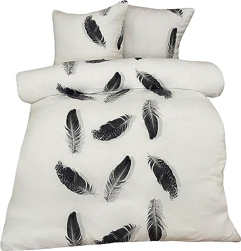 Leonado-Vicenti Leonado Vicenti Winter Bettwäsche 200x200 cm Thermo Fleece Flausch Bettbezug Feder Schwarz Weiß 3 TLG
