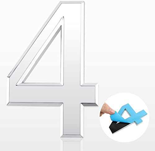 Números 3D de Buzón Números Autoadhesivos de Casa Números, 70 mm Número de la puerta Impermeables de Dirección Pegatinas de Número de Calle para Puerta Buzón Departamento Hotel Habitación,Plata (4)