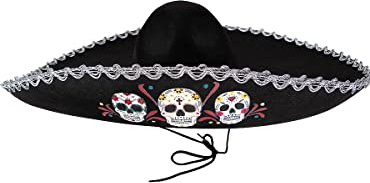 Funidelia | Chapeau mariachi pour homme Tête de mort mexicaine, Horreur - Accesoires pour Adultes, accessoire pour déguisement - Noir