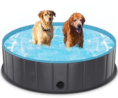 TENXSNUG Piscine pour Chien Pliable, PVC Chien Piscine Baignoire Bassin pour Animaux Antidérapant Bassin de Baignade pour Chiens et Enfants, Gris Foncé, 120 x 30 cm