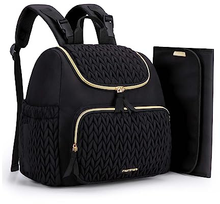 mommore Diaper Bag Small Diaper Backpack Stylish Baby Backpacks Travel Mini Maternity Bags with Insulated Pockets, Changing Pad, Stroller Straps