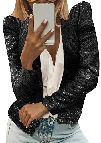 Blazer Women's Short Summer Sequin Blazer Silver Blazer Jackets Long Sleeve Summer Jacket Lightweight Cardigan Glitter Blazer Shiny Jacket Long Sleeve Festive Bolero Tops Blazer Party Bolero Jacket,