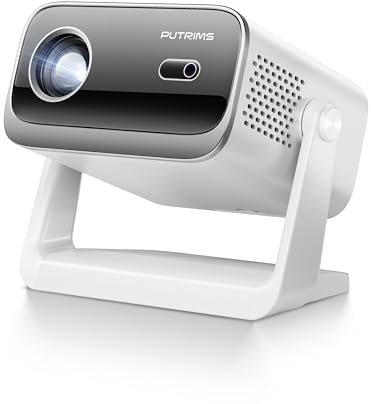 Proiettore 1080P Full HD Supporta, Wifi Bluetooth Videoproiettore Portatile con E-Focus, Auto Keystone Verticale, PUTRIMS Proiettore Chiuso Antipolvere, con Supporto Girevole per Home Cinema