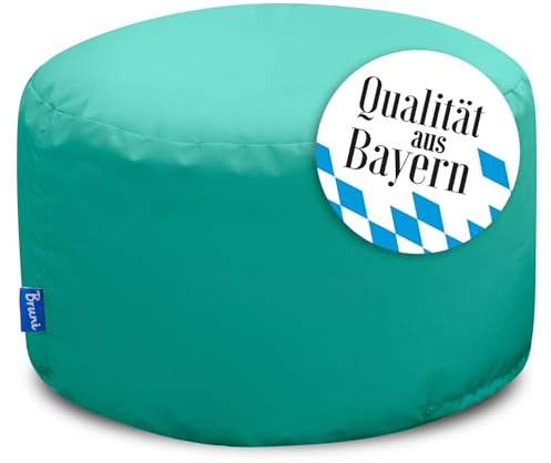 Bruni Pouf Sittpall L i turkos – rund sittpuff, inomhus och utomhus som fotpall, yogasittkudde, meditationskudde, tillverkad i Tyskland