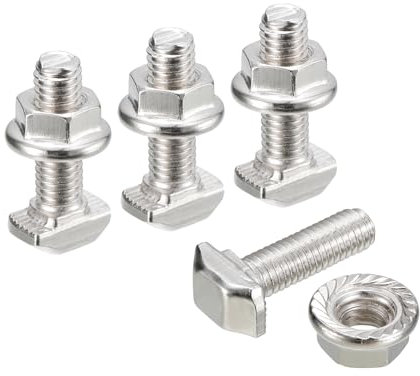 QUARKZMAN Bulloni a T in M5x16mm e Dado Esagonale Flangiato M5, 30 Set Vite Scorrevole con Perno a Forma T con Testa a Martello per Profilo Alluminio Serie 20