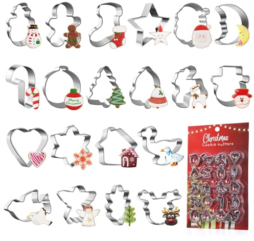 MELLIEX 20 Stück Mini Ausstechformen Weihnachten, Edelstahl Keksausstecher Weihnachtsbaum Lebkuchenmann Plätzchen Ausstecher Set für Backen