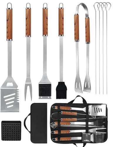 Evolpor Premium BBQ Tool Set 11Pcs, Heat-Resistant Stainless Steel Grilling Accessories with Ergonomic Wood Handles, Ideal for Backyard Barbecues & Camping Gifts
