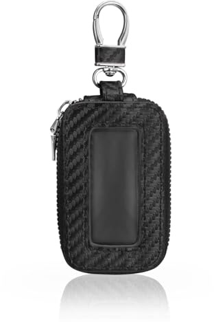 AdiStylinno Custodia per chiave auto, in pelle PU, universale, con portachiavi e moschettone, per uomo e donna, Nero , 8 x 5 x 2.5 cm / 3.1 x 2 x 0.9 in