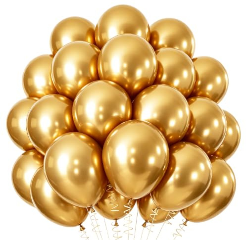 Ballonggirlang guld, 100 stycken 25 cm (10 tum) guldballonger, metallisk guldgirlang, ballonger födelsedagsset, metallic golden latexballonger, set för födelsedag, babyparty, bröllop, festival