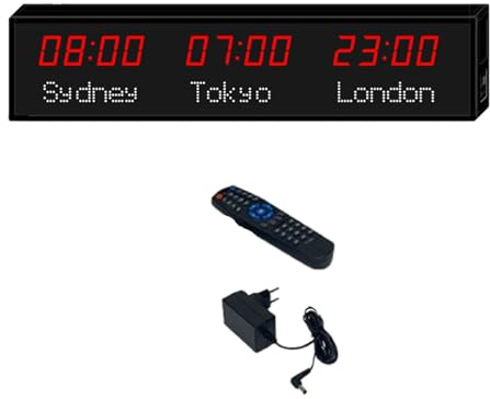 Horloge à fuseaux horaires, grande horloge mondiale numérique à LED, horloge mondiale multi-fuseaux horaires, pour hôtels, usines, centres commerciaux et sites de compétition, 1-rouge et blanc-3 vil