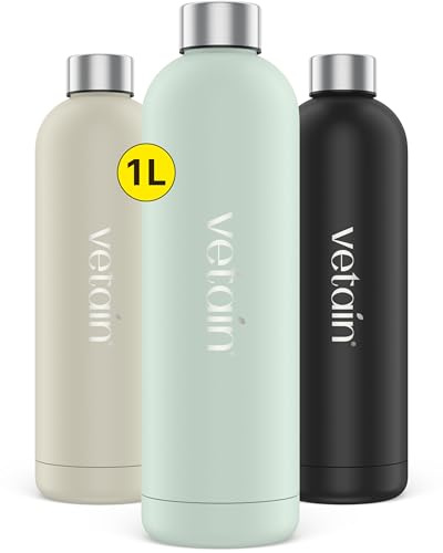 VETAIN Premium Edelstahl Trinkflasche 1L - BPA-Frei, Kohlensäure geeignet, Isoliert - Auslaufsichere Thermosflasche für Fitness, Outdoor, Schule - Wasserflasche Mint