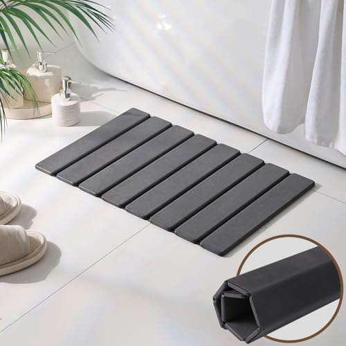 Eralove Alfombra de Baño de Diatomita, Alfombrilla Diatomita Plegable 60x39cm, Antideslizante, Súper Absorbente y Secado Rápido, para Baño, Cocina y Hogar