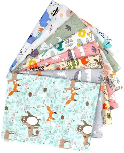 KQDRAVINE 8 Pezzi Tessuto di Cotone con Forbici, 40x50 cm Stoffe per Cucito Creativo, Tessuto Cotone in Stile Cartone Animato, Multicolore Stoffa per Fai Da Te, Bricolage, Artigianato