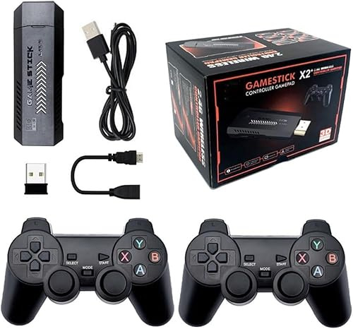 X2 Plus spelpinne retrokonsol, inbyggd 40 000 + spel 128 GB, HD-utgång stöder HD 4K, med dubbla 2,4 G trådlösa kontroller, Emuelec 4.3-system, present till barn vuxen