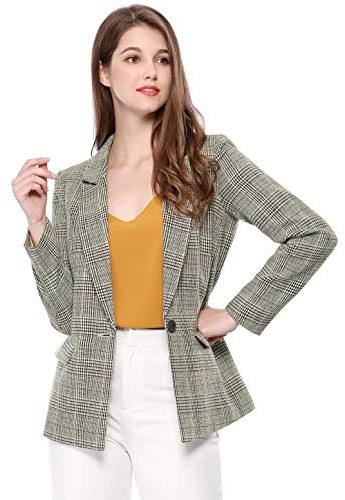 Allegra K Blazers Boyfriend - Chaqueta Tipo Blazer a Cuadros con Solapa con Muescas para Mujer, Negro, 40