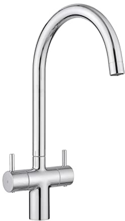 JASSFERRY Chrome Kitchen Mixer Tap Two Lever Handles Monobloc Sink Faucet Ceramic Valve Cartridge Swivel Spout Chrome
