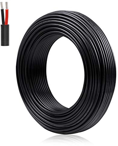 22 Gauge 2 Conductor Electrical Wire, 20M/65.6ft 22 AWG Insulated Stranded Hookup Wire, Black PVC Jacketed Tinned Copper Extension Cord, Flexible Low Voltage LED Cable for LED Strips Lamps Lighting