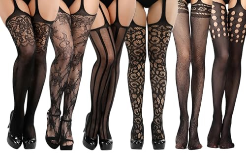 DRESHOW 6 Paia Donna Sexy Moda Elastico Vita Alta Collant Calze a Rete Coscia Alta Calze Collant