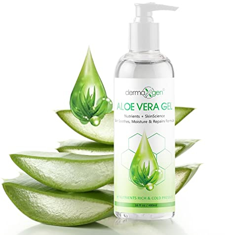 DERMAXGEN Aloe Vera Gel with Witch Hazel, Vitamin C, and Vitamin E - Skin Soothes, Moisture, and Repair Formula for Face and Body - Nutrient-Rich, Organic 100% Pure Aloe Vera - 16 FL OZ