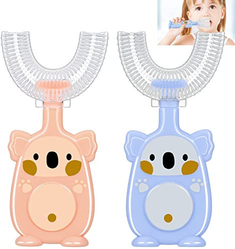 Fanshiontide Kinder U Förmige Zahnbürste, 2 Stück Silikon Kinderzahnbürste U Form 6-12 Jahren, 360 Grad Zahnbürste für den Ganzen Mund, Manuelle Zahnbürste Massage Zahnfleisch(6-12 Jahren)