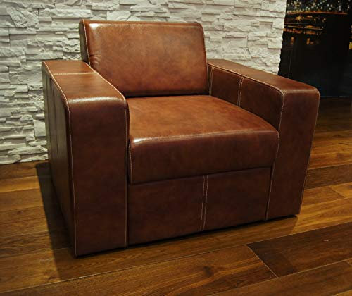 Quattro Meble Echtleder Sessel Antalya I Leder Rindsleder Wohnzimmer Fernsehsessel Hotel Loungesessel, Antique Tabac
