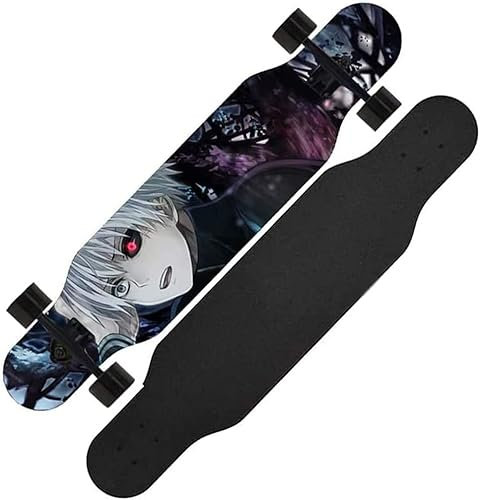 TONATO 42-Zoll-Anfänger Cruiser Longboard Anime Tokyo Ghoul Kaneki Ken Skateboard Complete Downhill Cruising Tanz-Standard-Skateboard für Erwachsene Kinder Jungen Teenager Mädchen Mädchen