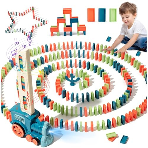 TOGETDREAM Train électrique Jouets de Domino avec 100 Pièces Jouets de Train de Domino Automatique Un Jouet D'illumination pour Les Enfants avec des Dominos Intelligents (Vert)