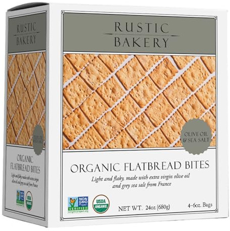 Rustic Bakery Handmade Sourdough Flatbread Cracker Bites - Olive Oil & Sel Gris - Sea Salt Charcuterie Crackers for Cheese Platters or Snacking - Made in California - Pack of 4, 6 Oz Bags