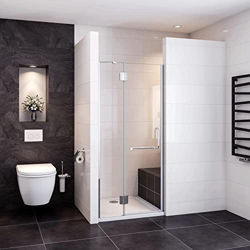 Porta Doccia per Nicchia Apertura Battente 120x190 cm in Vetro Temperato Trasparente Anticalcare 8 mm con Maniglione Porta Asciugamani Barra Stabilizzatrice