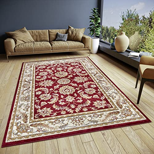 Hanse Home Reni - Alfombra Oriental clásica de Tejido denso con Adornos y Motivos Florales, Pelo Corto Suave para Dormitorio, Comedor, salón, Pasillo, Color Rojo y Crema, 120 x 170 cm
