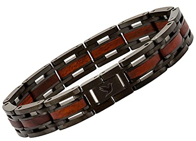 Woodstar Bracciale da Uomo in Acciaio e Legno, Gioielli Moda Maschile, Braccialetto Regolabile (Black Lama) B22-002