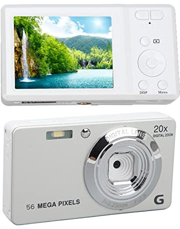 Digitalkamera, 2,7 Zoll, 20 facher Digitalzoom, Autofokus Minikamera, 56 MP, 4K Ultra HD, Wiederaufladbar, Studenten Kompaktkamera, Taschenkamera, Integrierter Blitz, Vlogging (Silber)