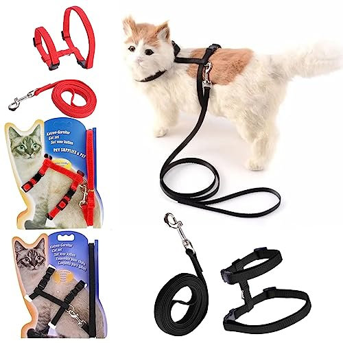 ZLXFT Katzengeschirr mit Leine Ausbruchsicher, Verstellbare Katzenleine mit Geschirr für Katze, Nylon Katzen Leine, Katzengeschirr Kitten für Kleine Katzen und Hunde, 2 Stück