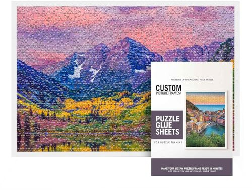 26.5x38.5 Puzzle Frame with Glue Sheets | White Mid Century Picture Frame | Real Wood with UV Resistant Acrylic Front | Made to Preserve and Display Puzzles Measuring 26.5x38.5 Inches