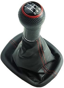 Newtown2700-parts Schaltknauf, Schaltmanschette und Rahmen - Scharz, Naht Rot, rote Kappe kompatibel für VW PASSAT 3B 3BG B5 5.5 5 GANG